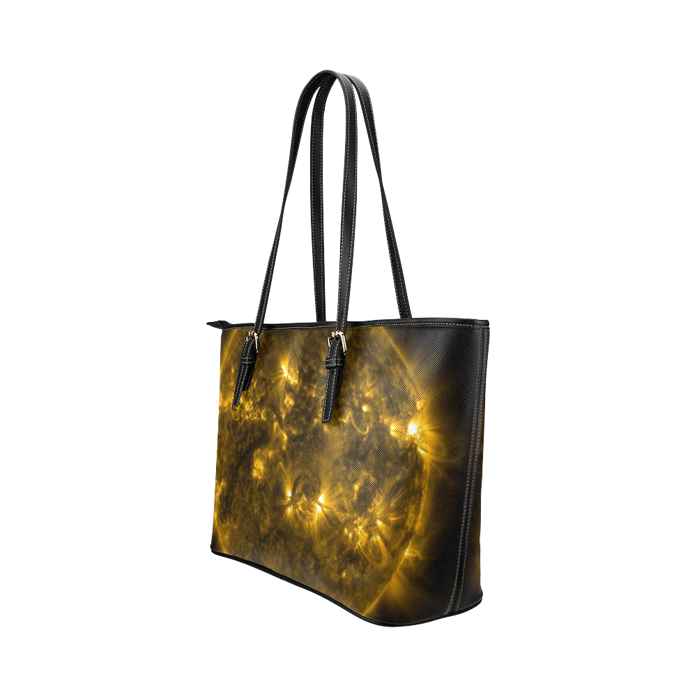 NASA: Sun & Solar Flares Stars Outerspace Leather Tote Bag/Large (Model 1651)
