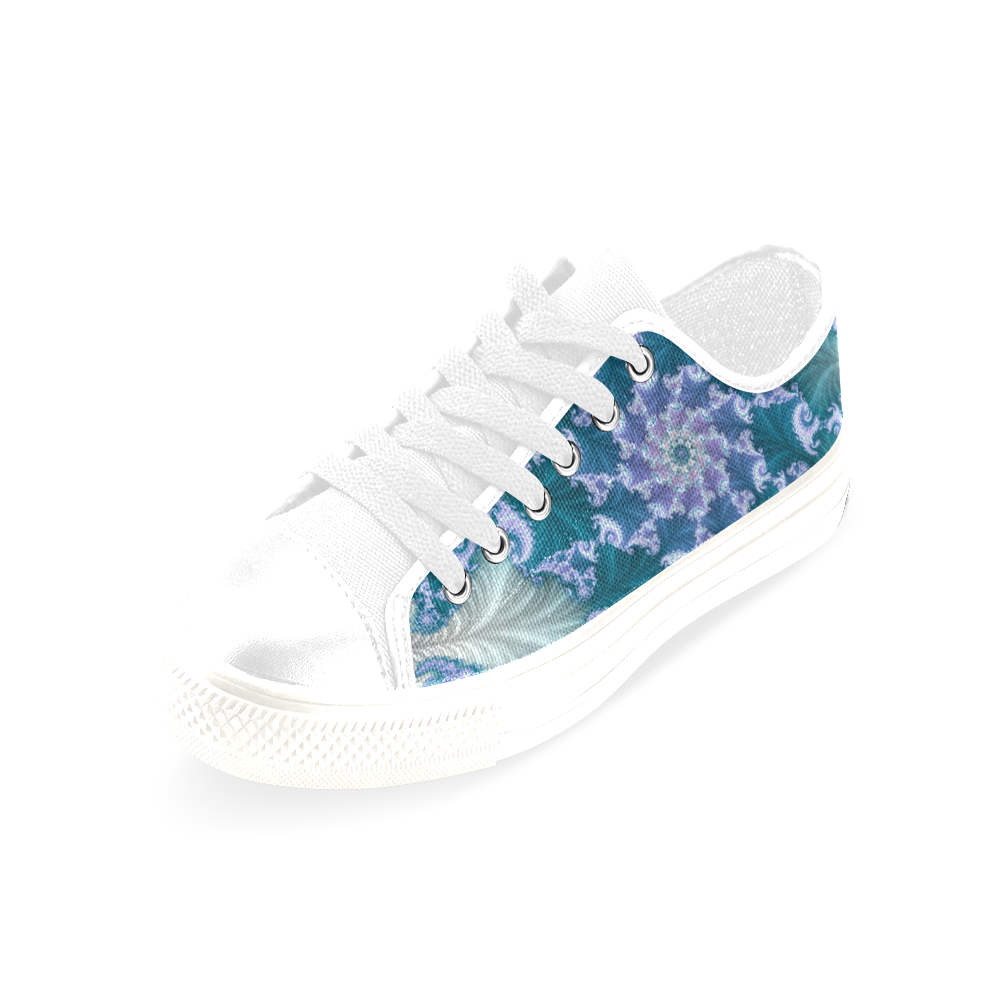Floral spiral in soft blue on flowing fabric Men's Classic Canvas Shoes/Large Size (Model 018)