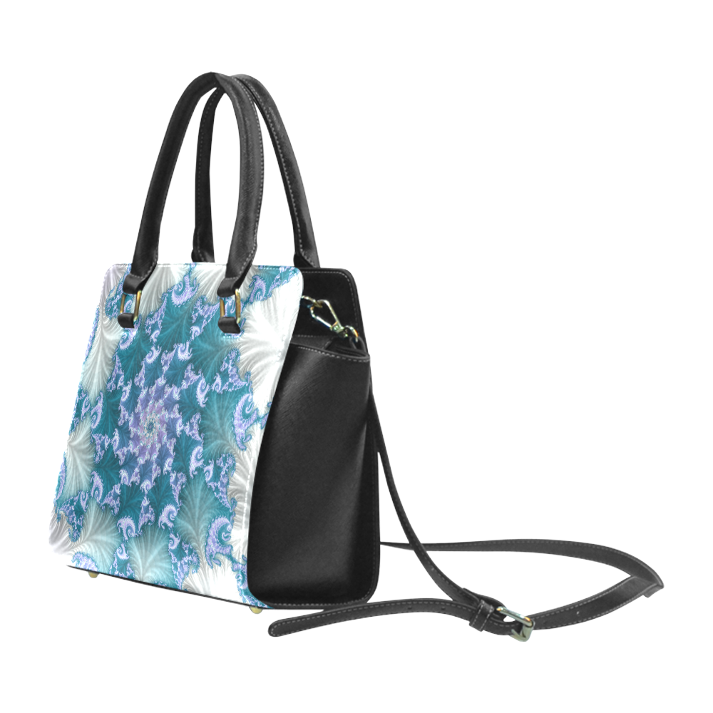 Floral spiral in soft blue on flowing fabric Rivet Shoulder Handbag (Model 1645)