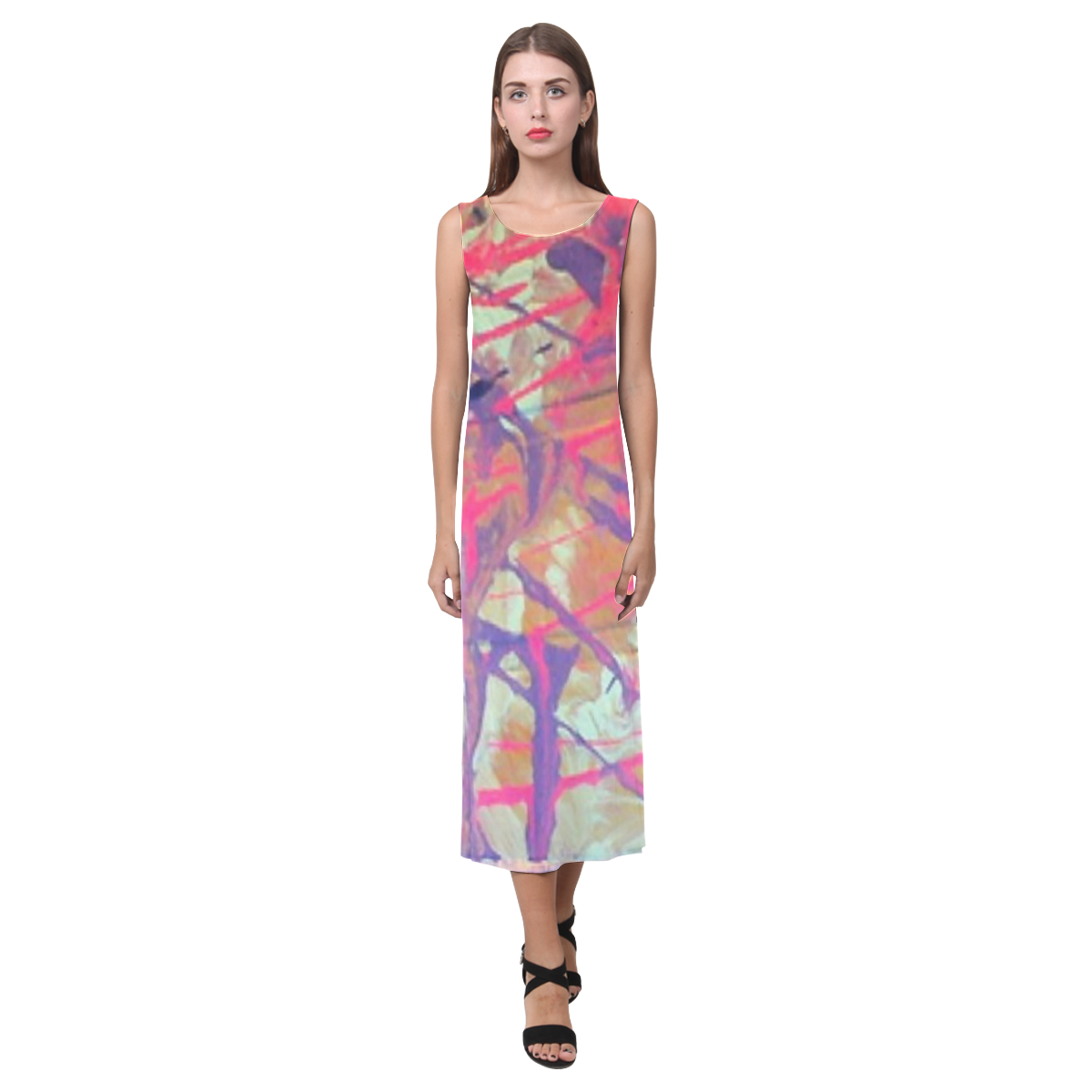 love art wonders abstract Phaedra Sleeveless Open Fork Long Dress (Model D08)