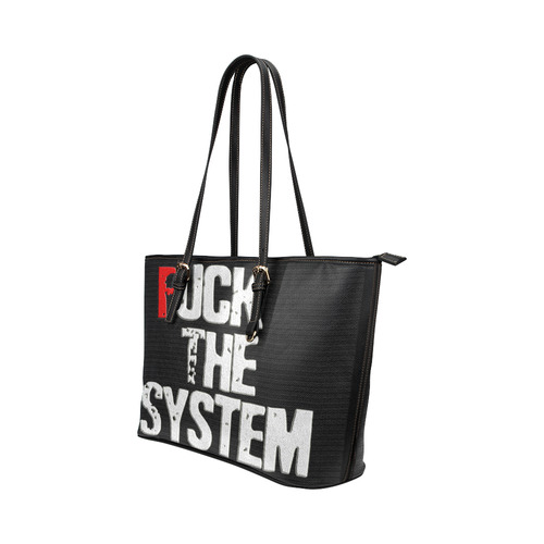 Fuck The System Leather Tote Bag/Small (Model 1651)