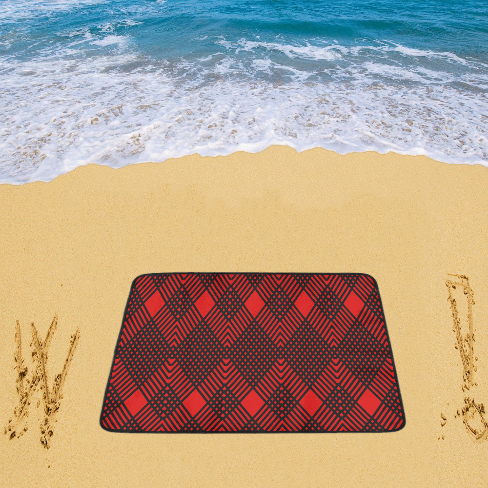 Red and black geometric  pattern,  with rombs. Beach Mat 78"x 60"