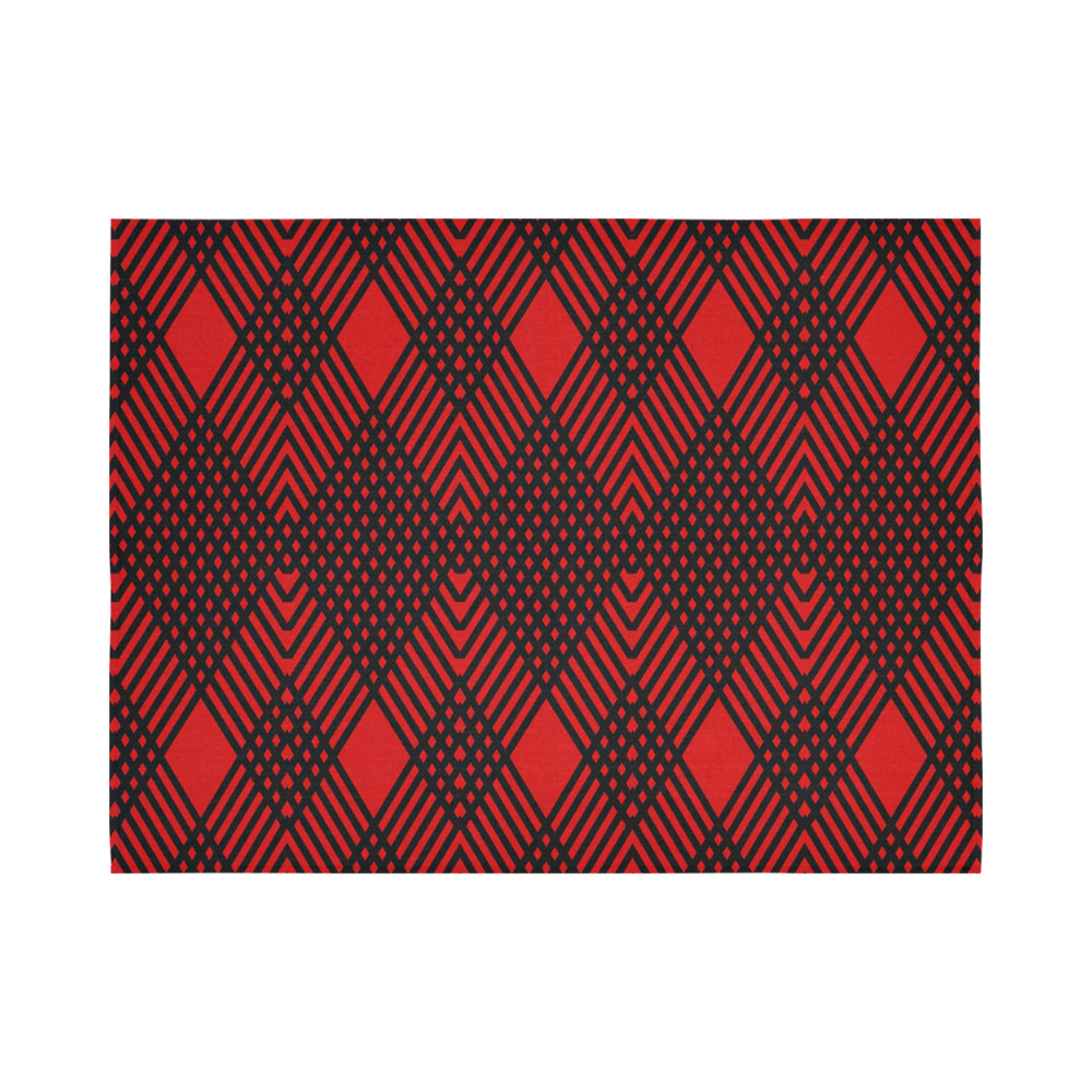 Red and black geometric  pattern,  with rombs. Cotton Linen Wall Tapestry 80"x 60"