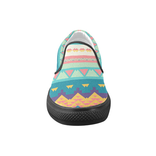 Pastel tribal design Women's Unusual Slip-on Canvas Shoes (Model 019)