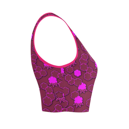 Psychedelic hot neon pink floral Japanese pattern Women's Crop Top (Model T42)