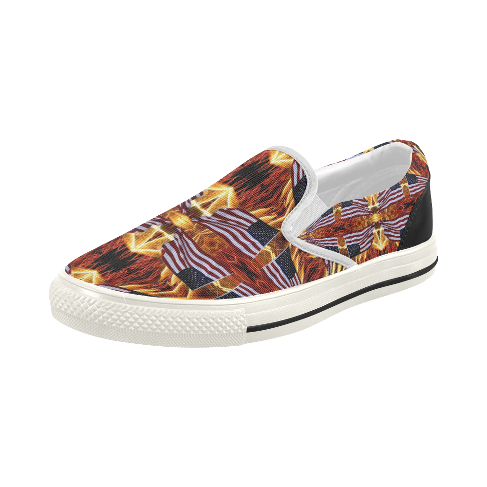 PATRIOTIC: USA Flag & Fireworks Abstract 1 Women's Slip-on Canvas Shoes (Model 019)