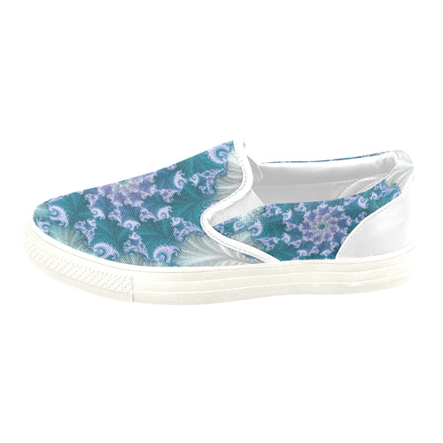 Floral spiral in soft blue on flowing fabric Women's Unusual Slip-on Canvas Shoes (Model 019)