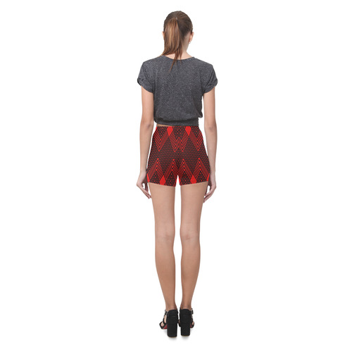 Red and black geometric  pattern,  with rombs. Briseis Skinny Shorts (Model L04)