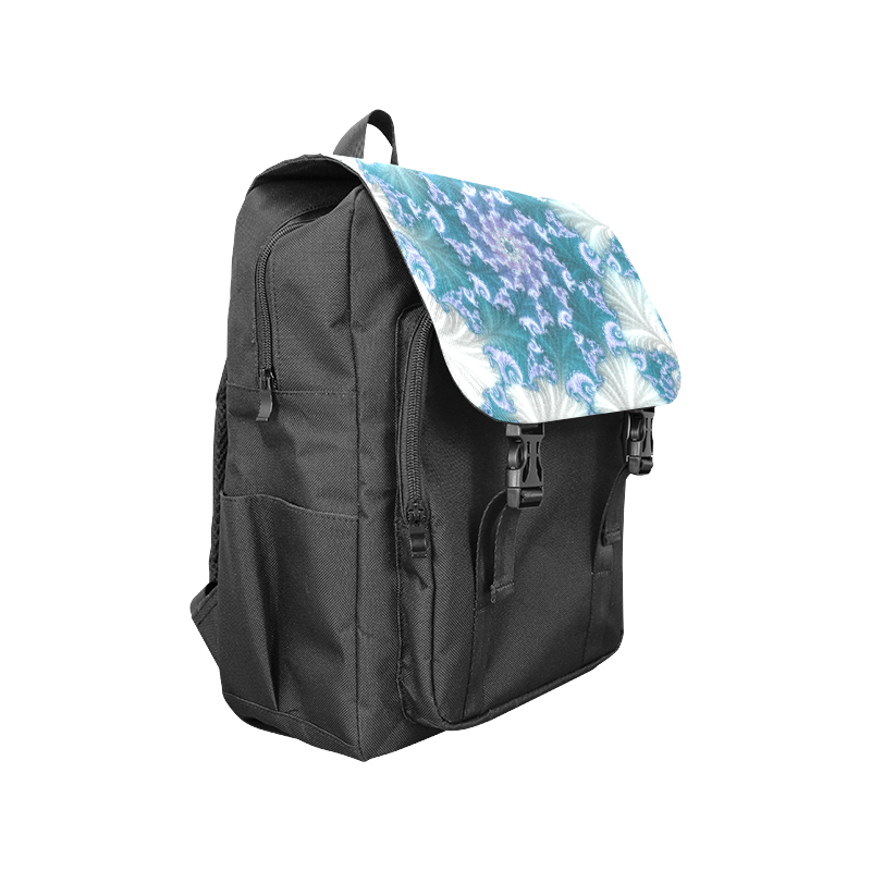 Floral spiral in soft blue on flowing fabric Casual Shoulders Backpack (Model 1623)