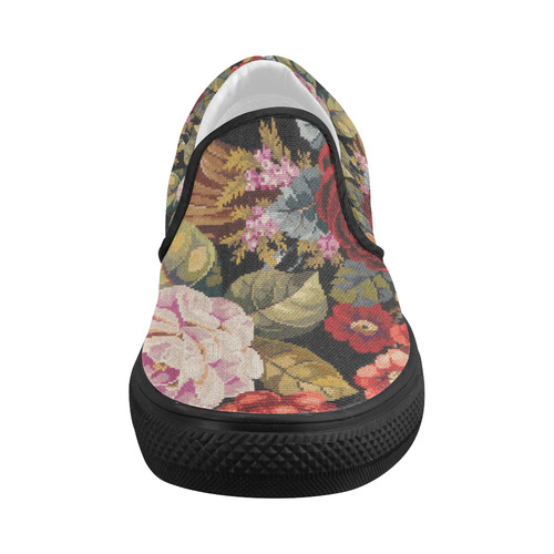Vintage Floral Beautiful Roses Women's Slip-on Canvas Shoes (Model 019)