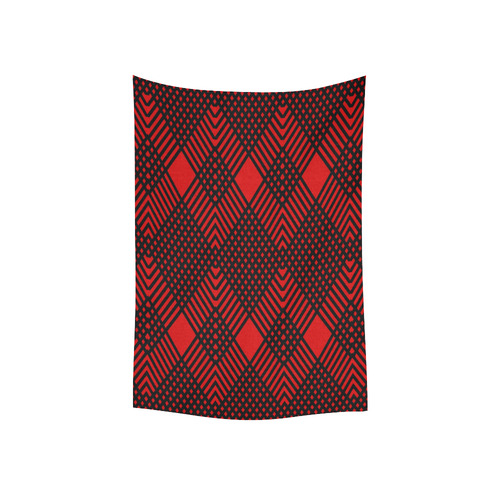 Red and black geometric  pattern,  with rombs. Cotton Linen Wall Tapestry 40"x 60"