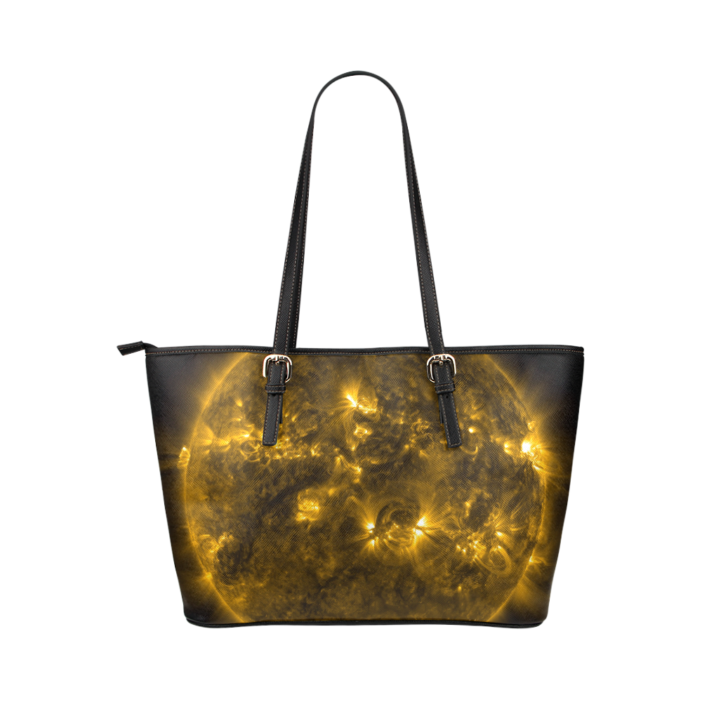 NASA: Sun & Solar Flares Stars Outerspace Leather Tote Bag/Large (Model 1651)