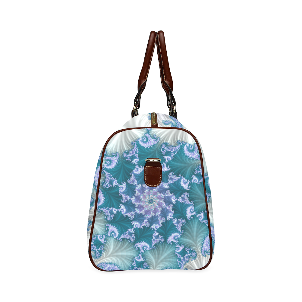 Floral spiral in soft blue on flowing fabric Waterproof Travel Bag/Large (Model 1639)
