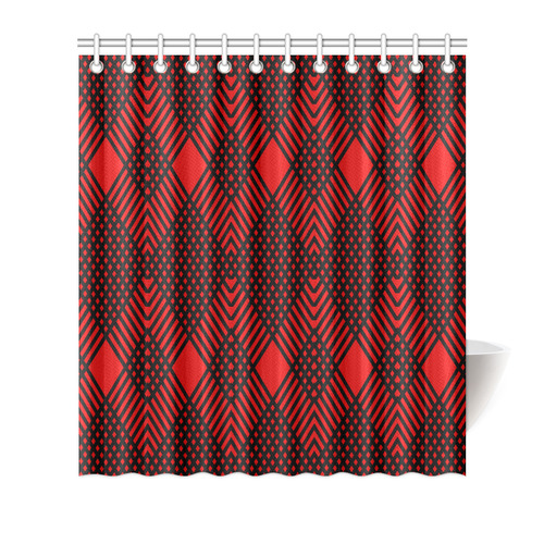 Red and black geometric  pattern,  with rombs. Shower Curtain 66"x72"