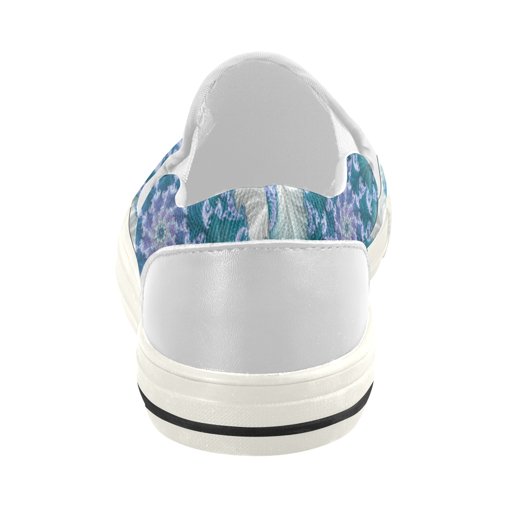 Floral spiral in soft blue on flowing fabric Women's Slip-on Canvas Shoes (Model 019)