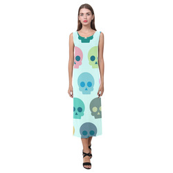 Colorful Skull Cute Pattern Phaedra Sleeveless Open Fork Long Dress (Model D08)