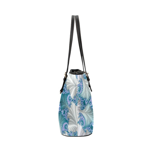 Floral spiral in soft blue on flowing fabric Leather Tote Bag/Small (Model 1651)