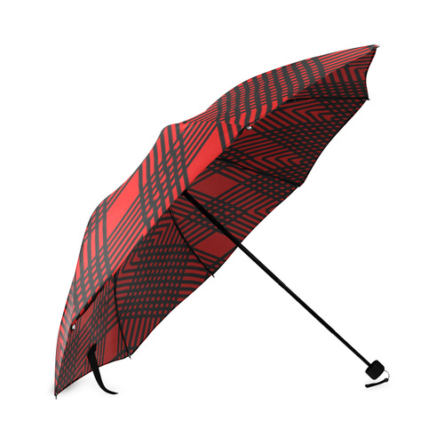 Red and black geometric  pattern,  with rombs. Foldable Umbrella (Model U01)