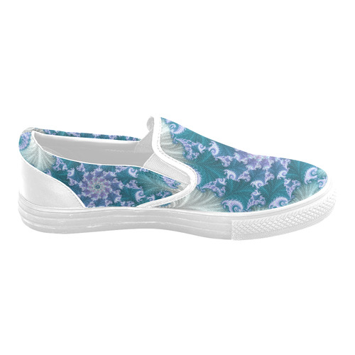 Floral spiral in soft blue on flowing fabric Men's Slip-on Canvas Shoes (Model 019)