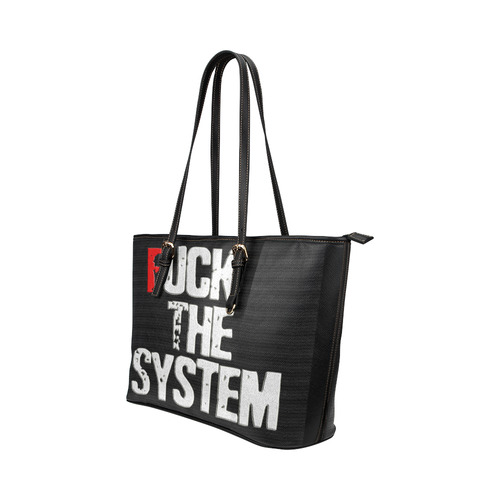 Fuck The System Leather Tote Bag/Large (Model 1651)