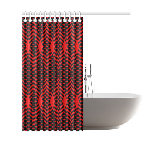 Red and black geometric  pattern,  with rombs. Shower Curtain 69"x70"