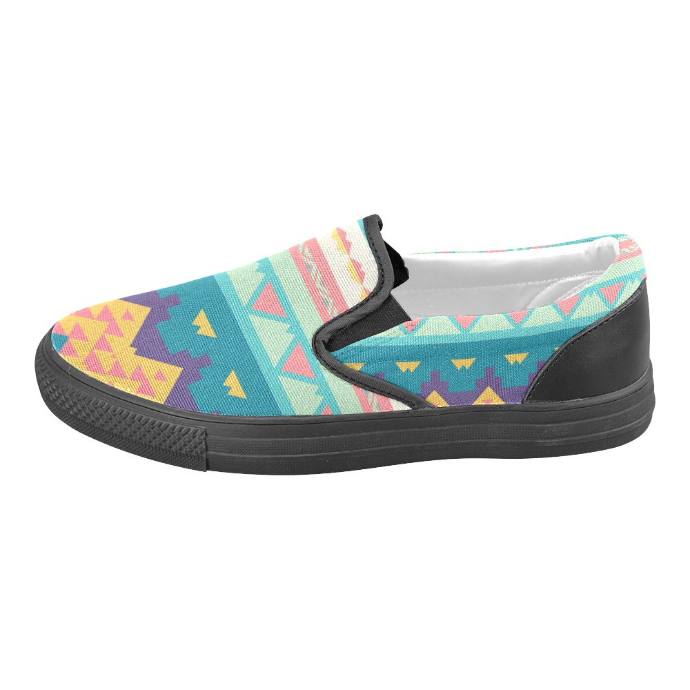 Pastel tribal design Women's Unusual Slip-on Canvas Shoes (Model 019)