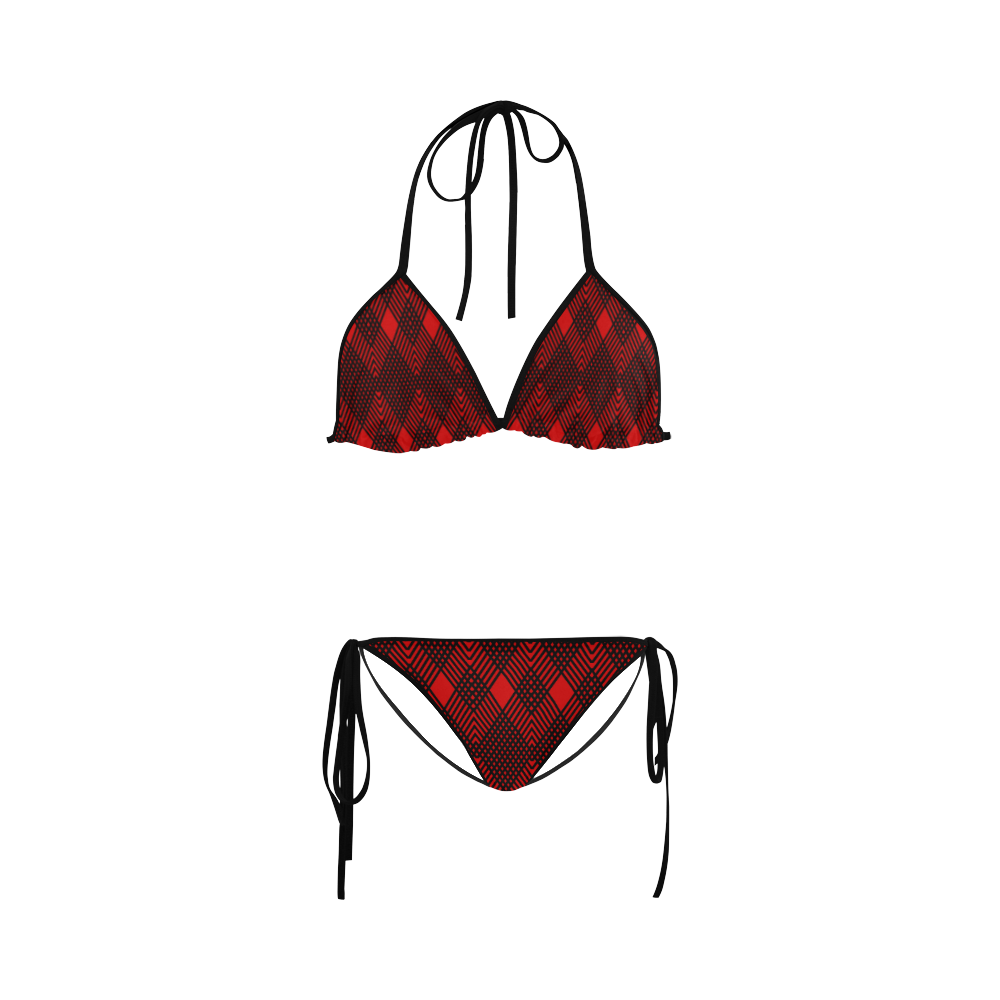 Red and black geometric  pattern,  with rombs. Custom Bikini Swimsuit