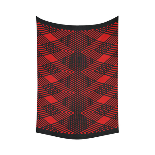Red and black geometric  pattern,  with rombs. Cotton Linen Wall Tapestry 90"x 60"