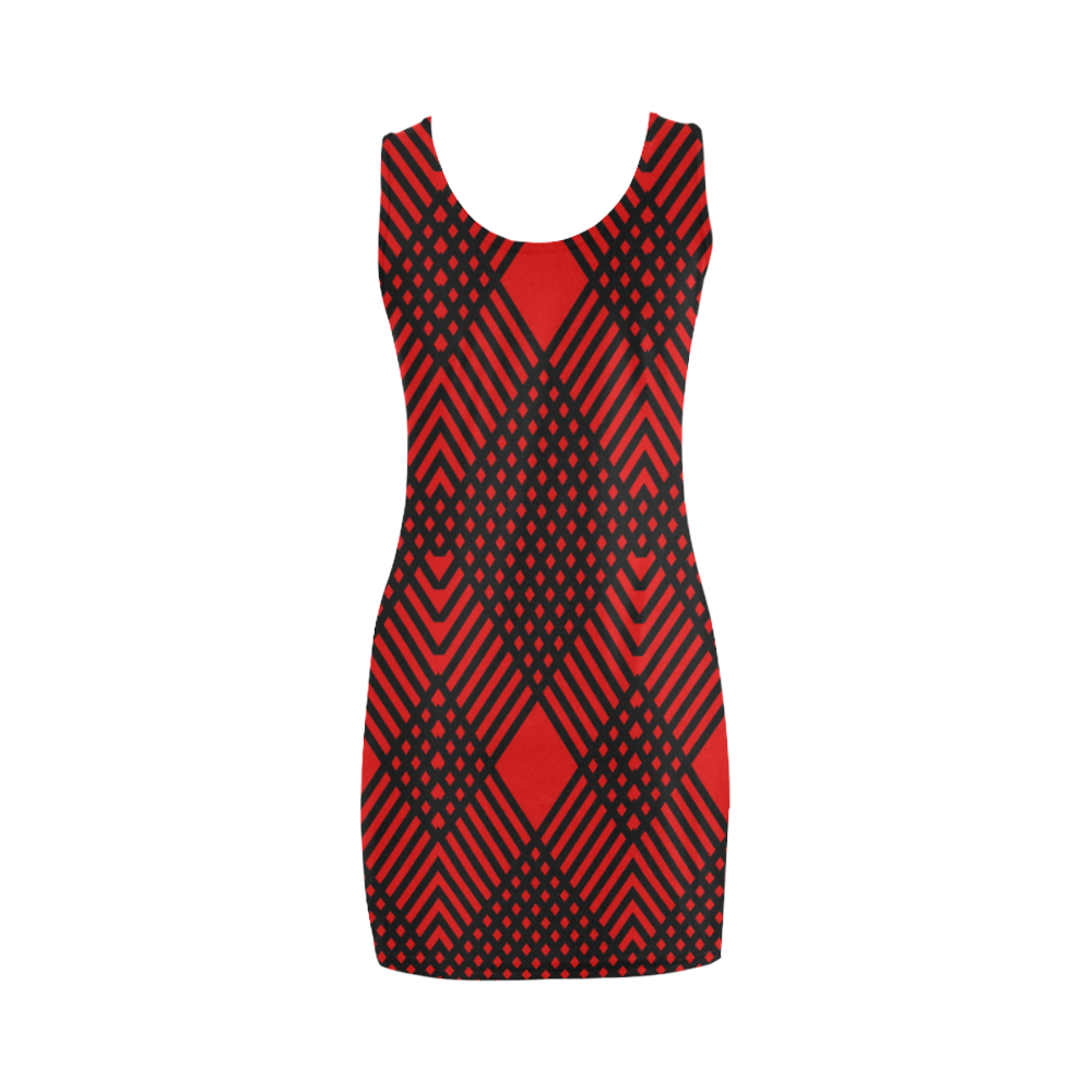 Red and black geometric  pattern,  with rombs. Medea Vest Dress (Model D06)