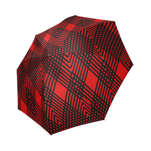 Red and black geometric  pattern,  with rombs. Foldable Umbrella (Model U01)