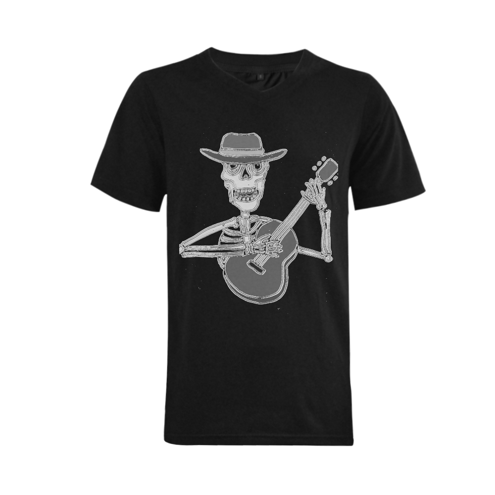 Cool Skeleton Playing Guitar Men's V-Neck T-shirt  Big Size(USA Size) (Model T10)