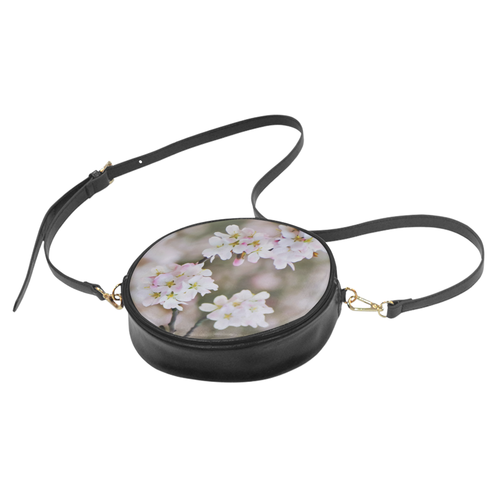 Photography Branch with Spring Flowers white Round Sling Bag (Model 1647)