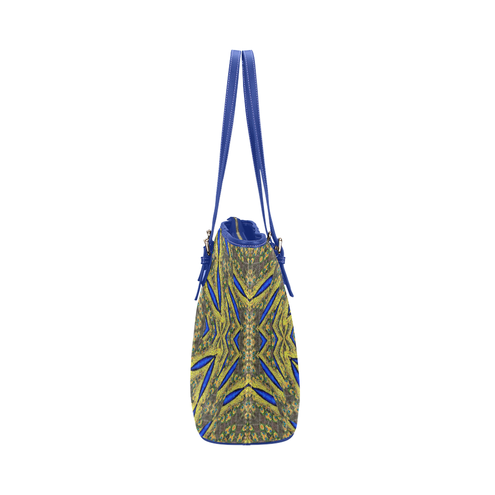 Peacock Feathers Abstract 2 Leather Tote Bag/Small (Model 1651)