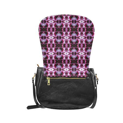 Purple White Flower Abstract Pattern Classic Saddle Bag/Small (Model 1648)