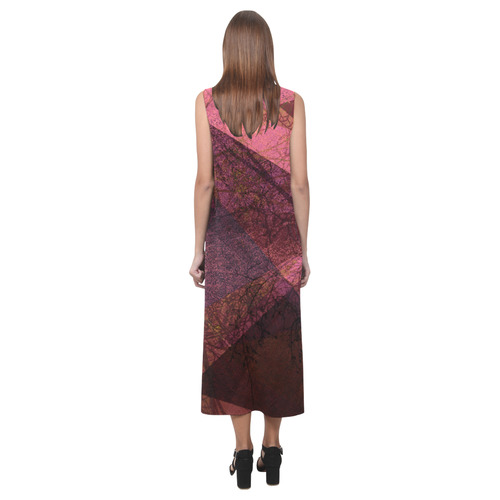 Maroon Pink PATTERN GARDEN NO5L_D15 Phaedra Sleeveless Open Fork Long Dress (Model D08)