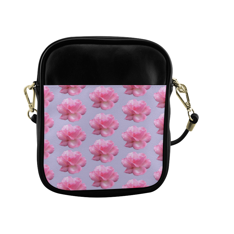 Pink Roses Pattern on Blue Sling Bag (Model 1627)