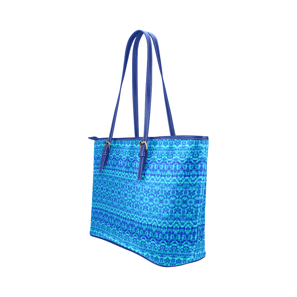 Abstract Blue Damask Leather Tote Bag/Large (Model 1651)