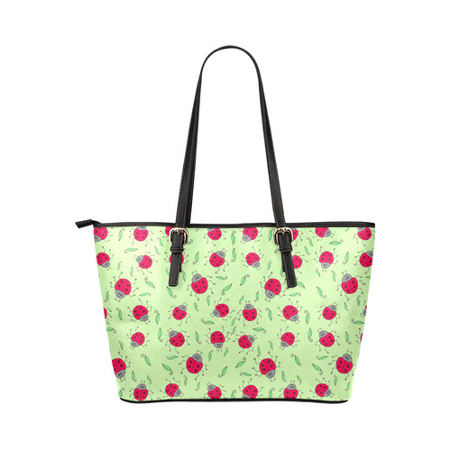 Leaves and Ladybirds Leather Tote Bag/Small (Model 1651)