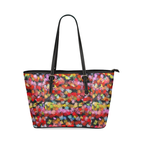 Colorful paint strokes Leather Tote Bag/Large (Model 1640)