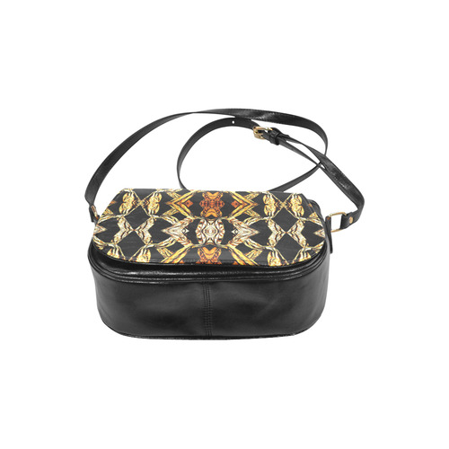 Elegant Oriental Pattern Black Gold Classic Saddle Bag/Small (Model 1648)