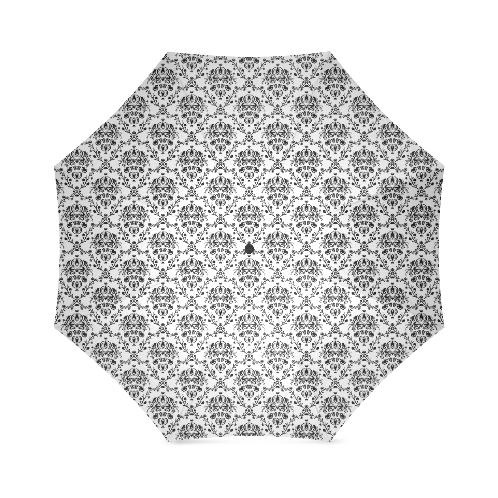 Elegant Black on White Damask Foldable Umbrella (Model U01)