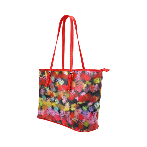 Colorful paint strokes Leather Tote Bag/Small (Model 1651)