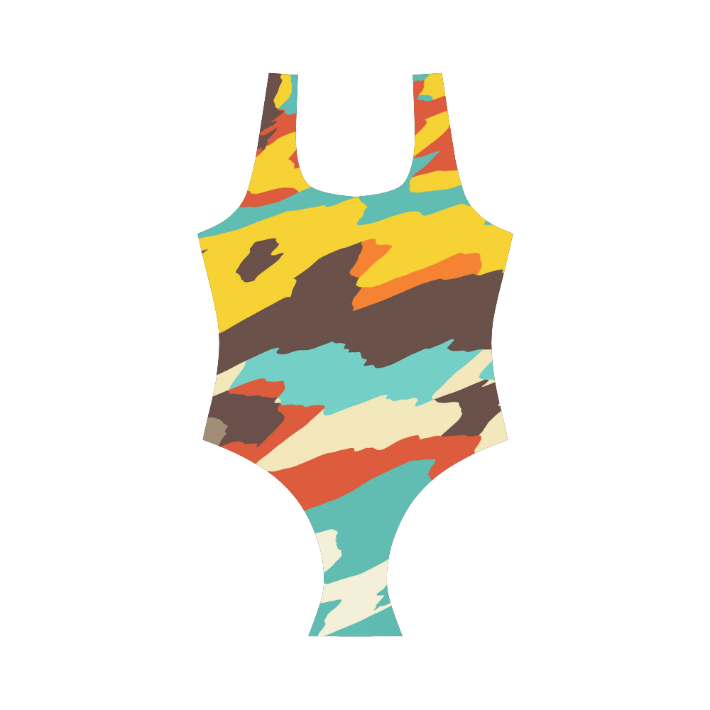 Wavy retro  texture Vest One Piece Swimsuit (Model S04)