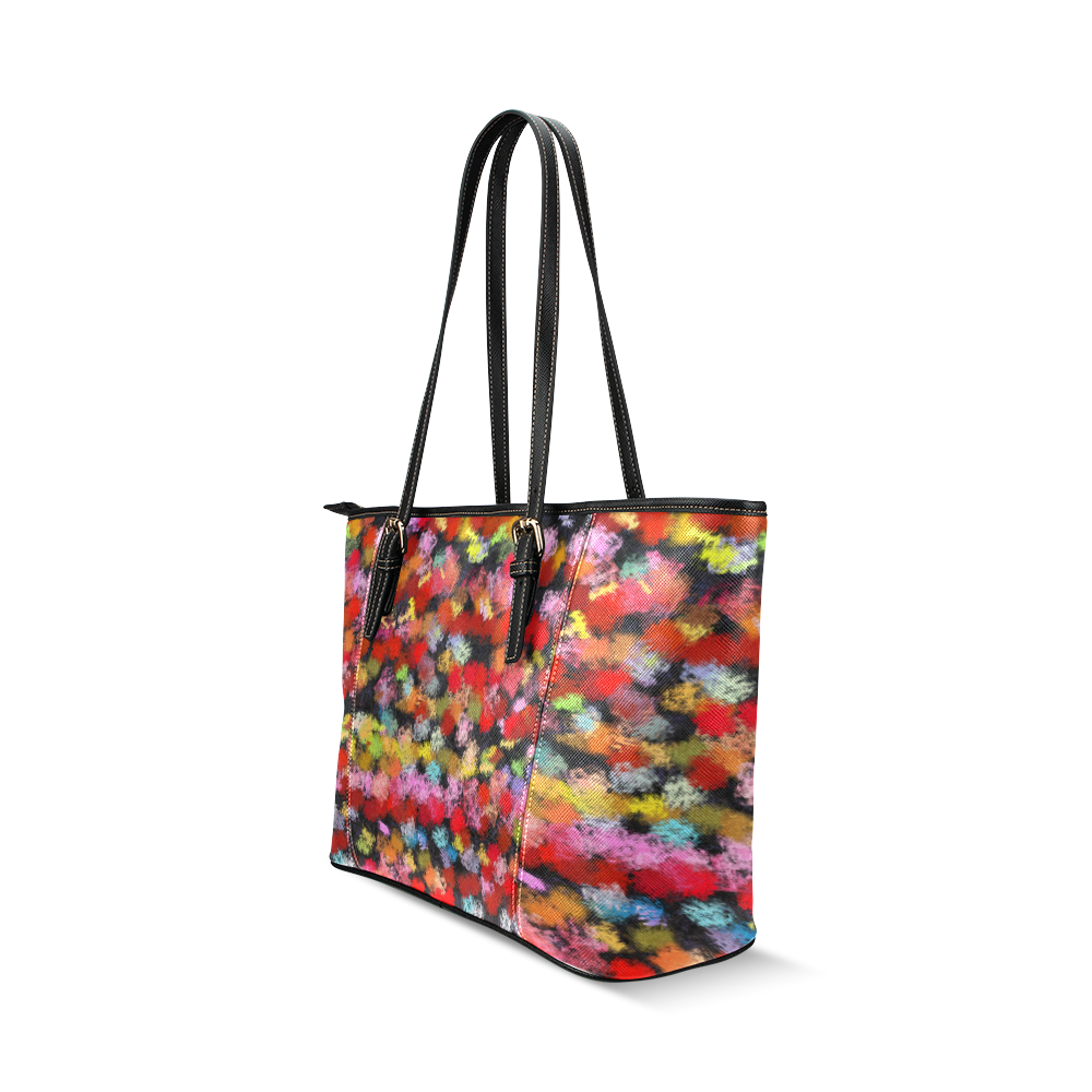 Colorful paint strokes Leather Tote Bag/Small (Model 1640)