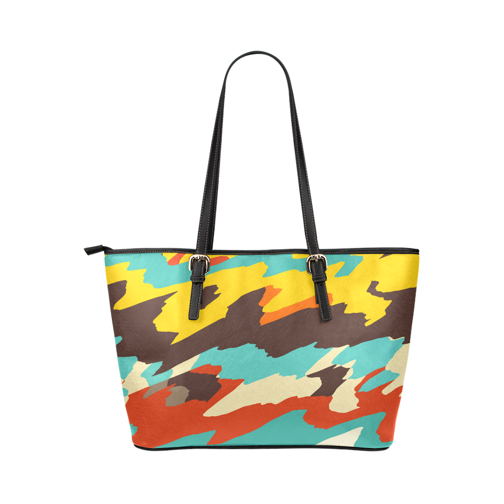 Wavy retro  texture Leather Tote Bag/Small (Model 1651)