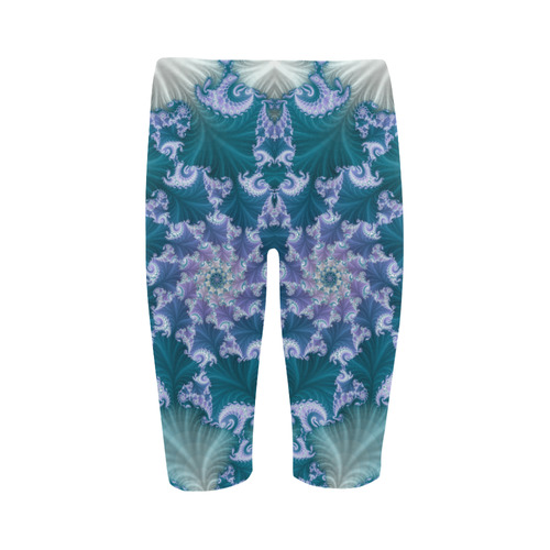 Floral spiral in soft blue on flowing fabric Hestia Cropped Leggings (Model L03)