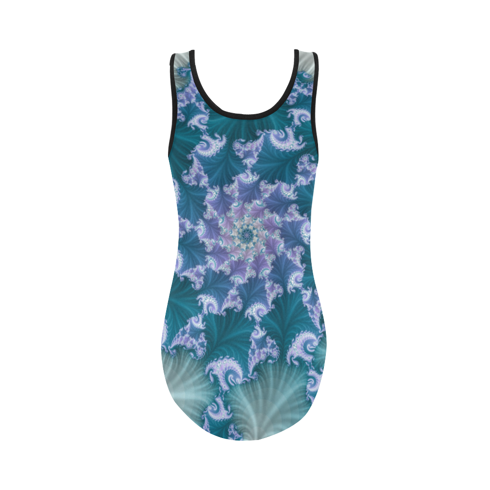 Floral spiral in soft blue on flowing fabric Vest One Piece Swimsuit (Model S04)