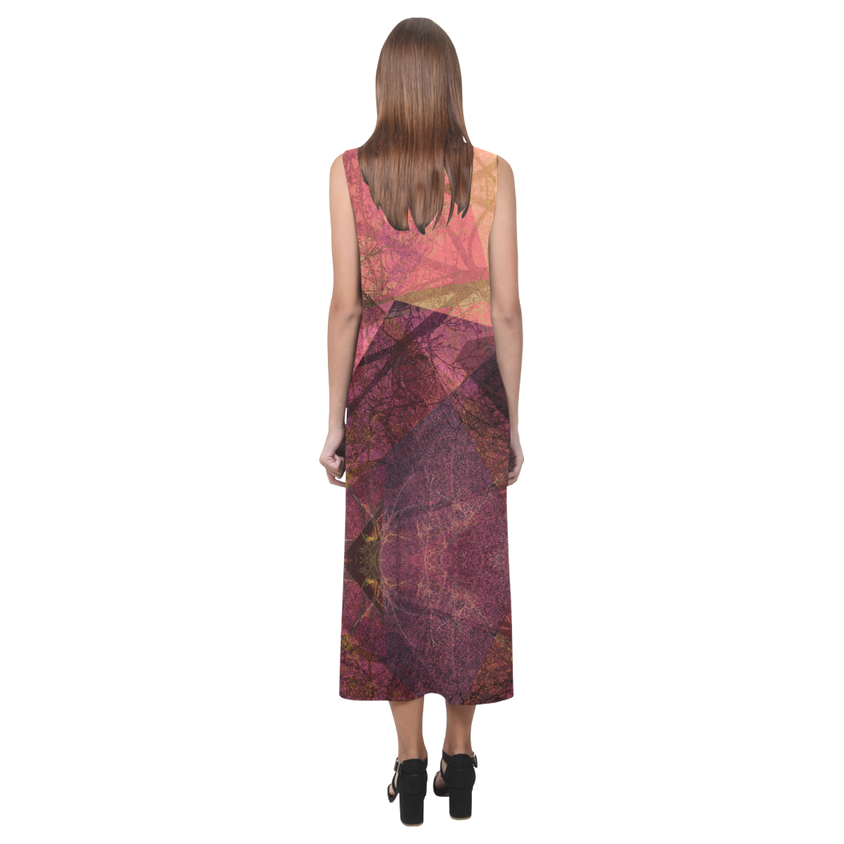 Maroon Pink PATTERN GARDEN NO5L_D17 Phaedra Sleeveless Open Fork Long Dress (Model D08)