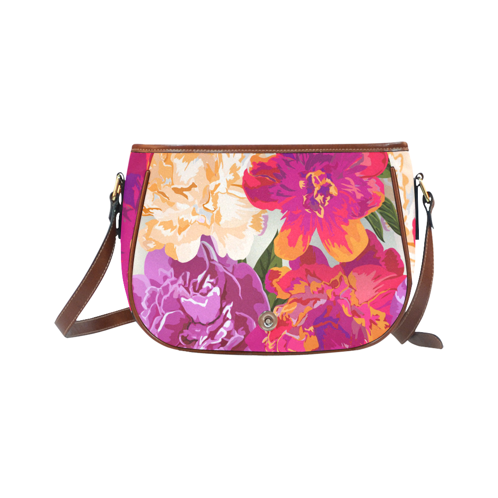 Beautiful Floral Watercolor Pink Orange Saddle Bag/Small (Model 1649) Full Customization