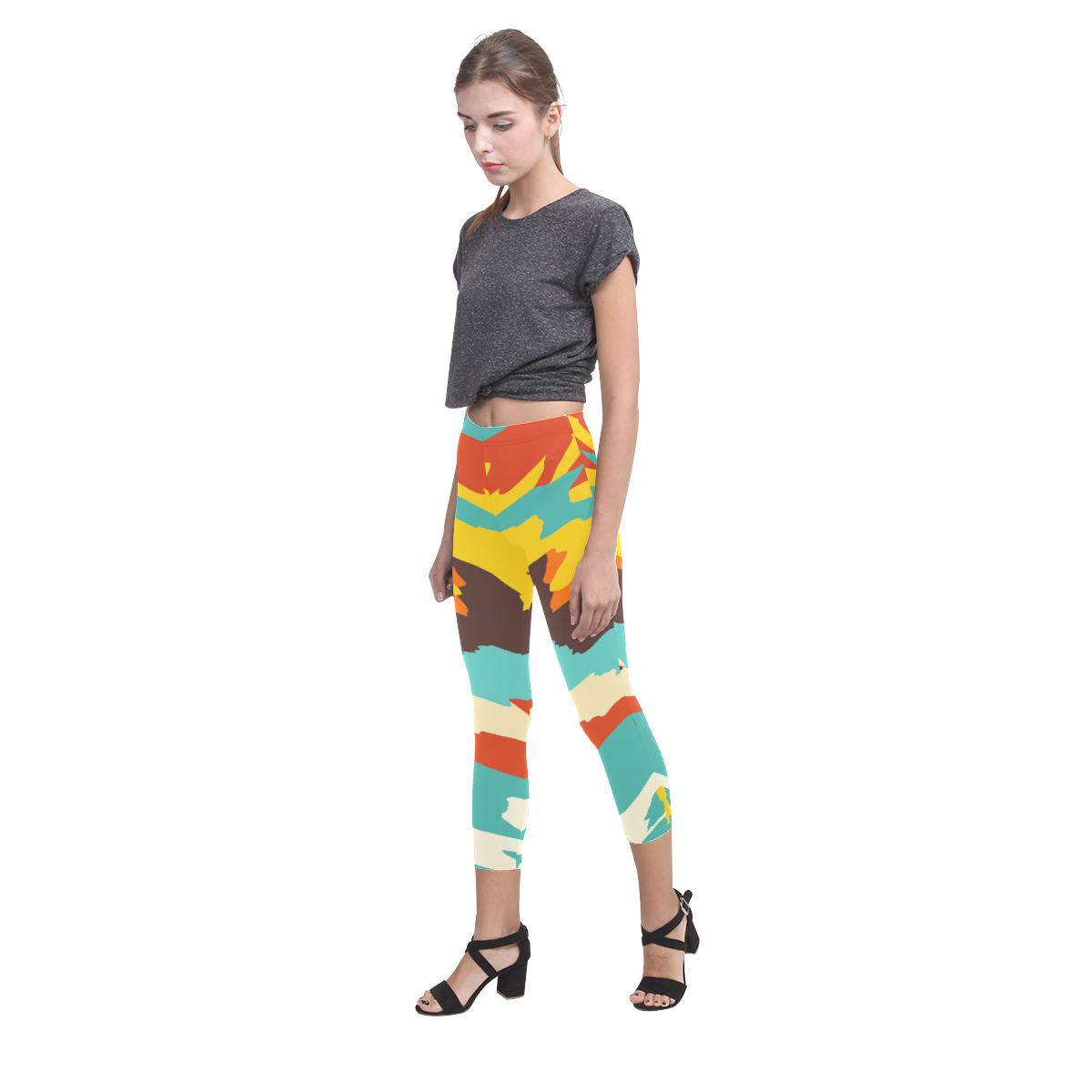 Wavy retro  texture Capri Legging (Model L02)